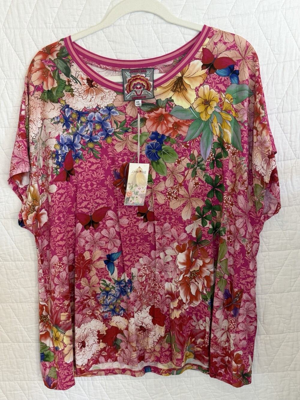 Johnny Was Top NWT Pink Womens XXL short sleeve tshirt blouse